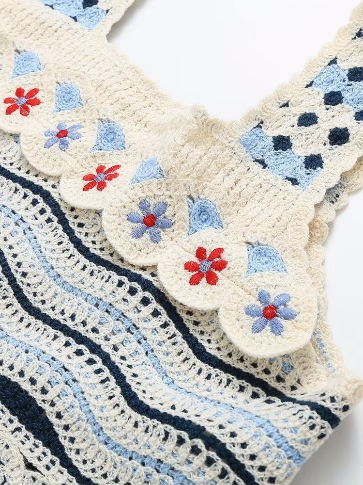 Gilet ajouré au design rétro pour femme, très populaire, court, petite écharpe, vêtement d'extérieur, été, sans manches, épaules dénudées