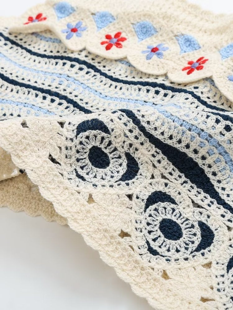 Gilet ajouré au design rétro pour femme, très populaire, court, petite écharpe, vêtement d'extérieur, été, sans manches, épaules dénudées