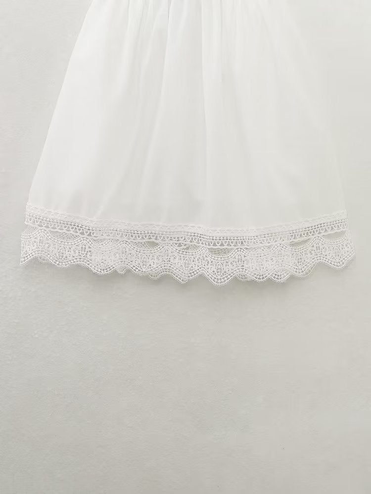 Summer Women Tight Waist V neck Lace Crochet Strap Dress