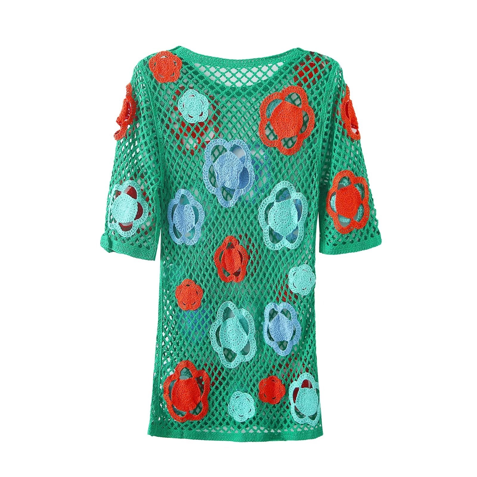 Summer Women Large Mesh Crochet Color Short Dress Mini Dress