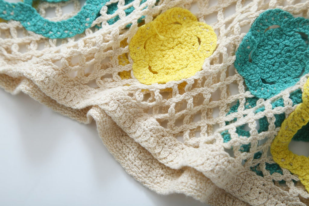 Summer Women Large Mesh Crochet Color Short Dress Mini Dress