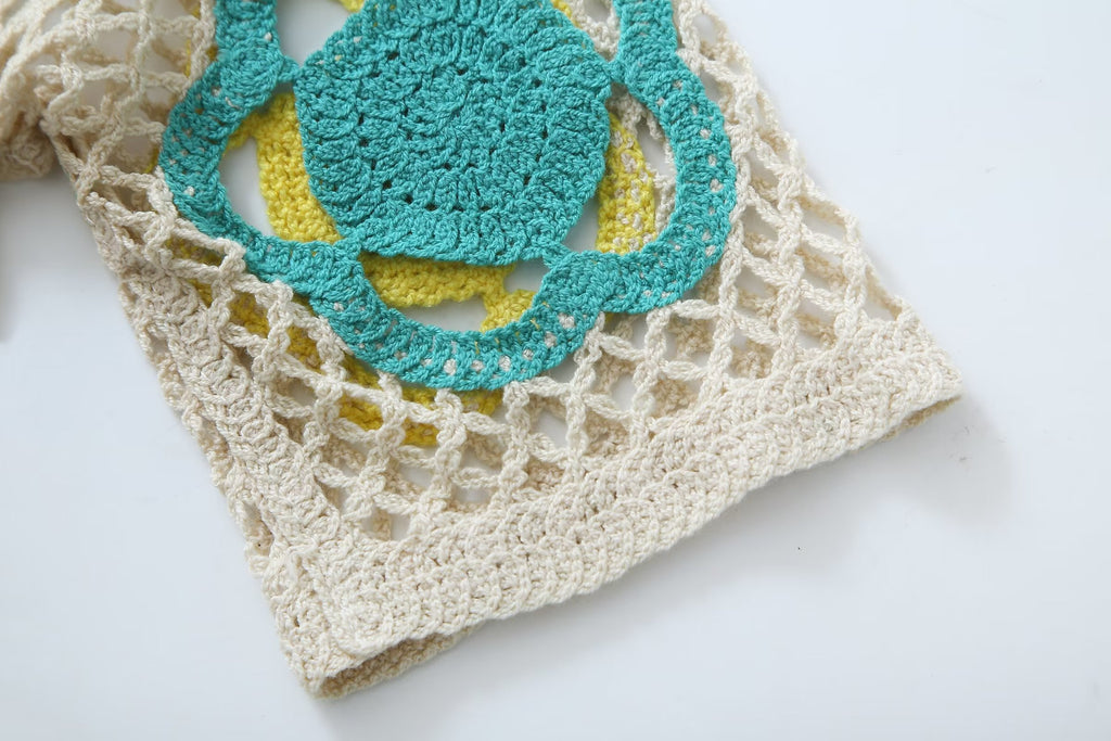 Summer Women Large Mesh Crochet Color Short Dress Mini Dress