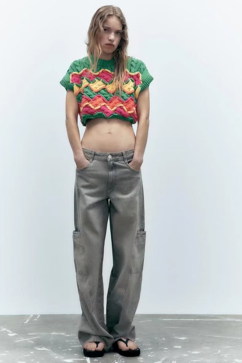 Vêtements pour femmes, pull court en maille effet crocheté, gilet, veste, haut pour femmes