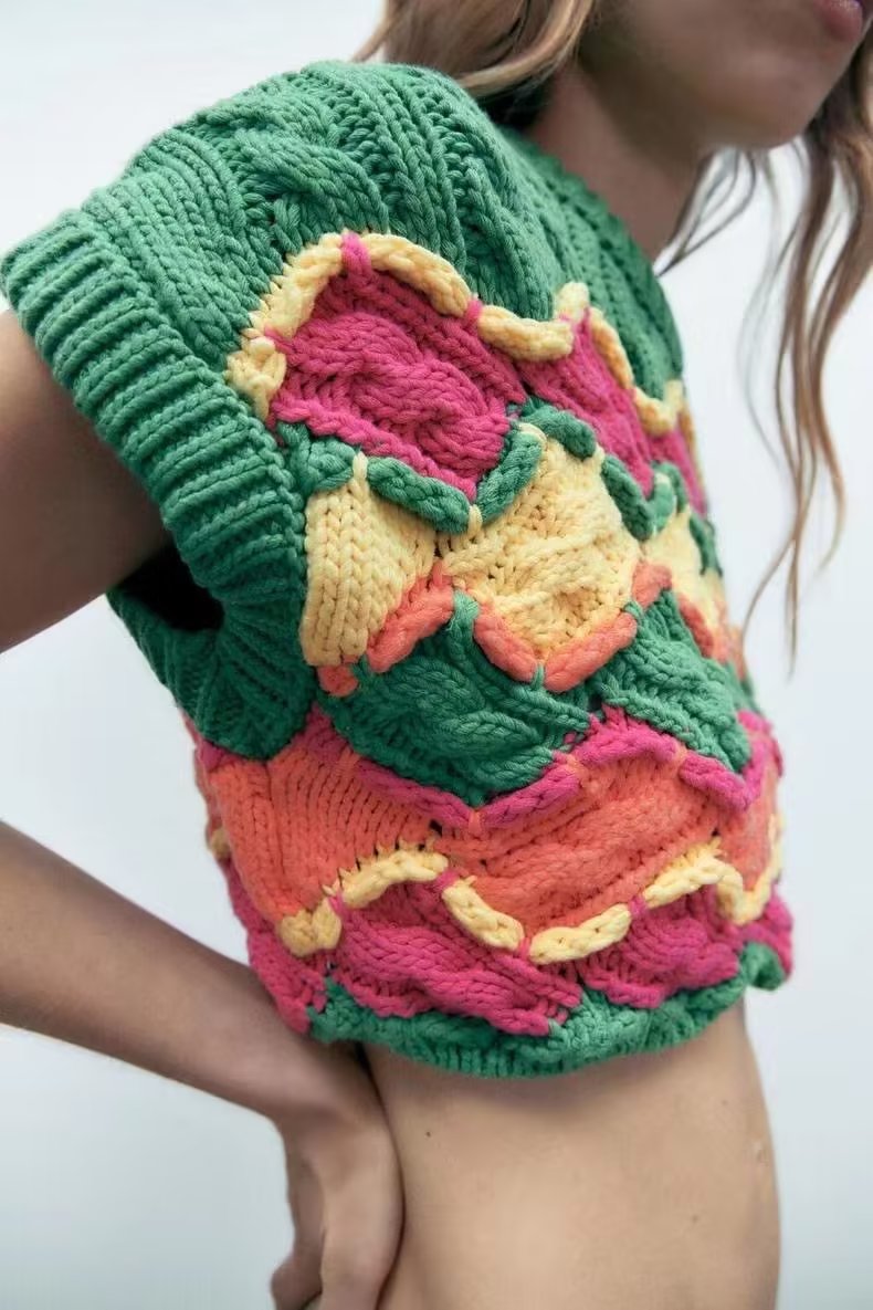 Vêtements pour femmes, pull court en maille effet crocheté, gilet, veste, haut pour femmes