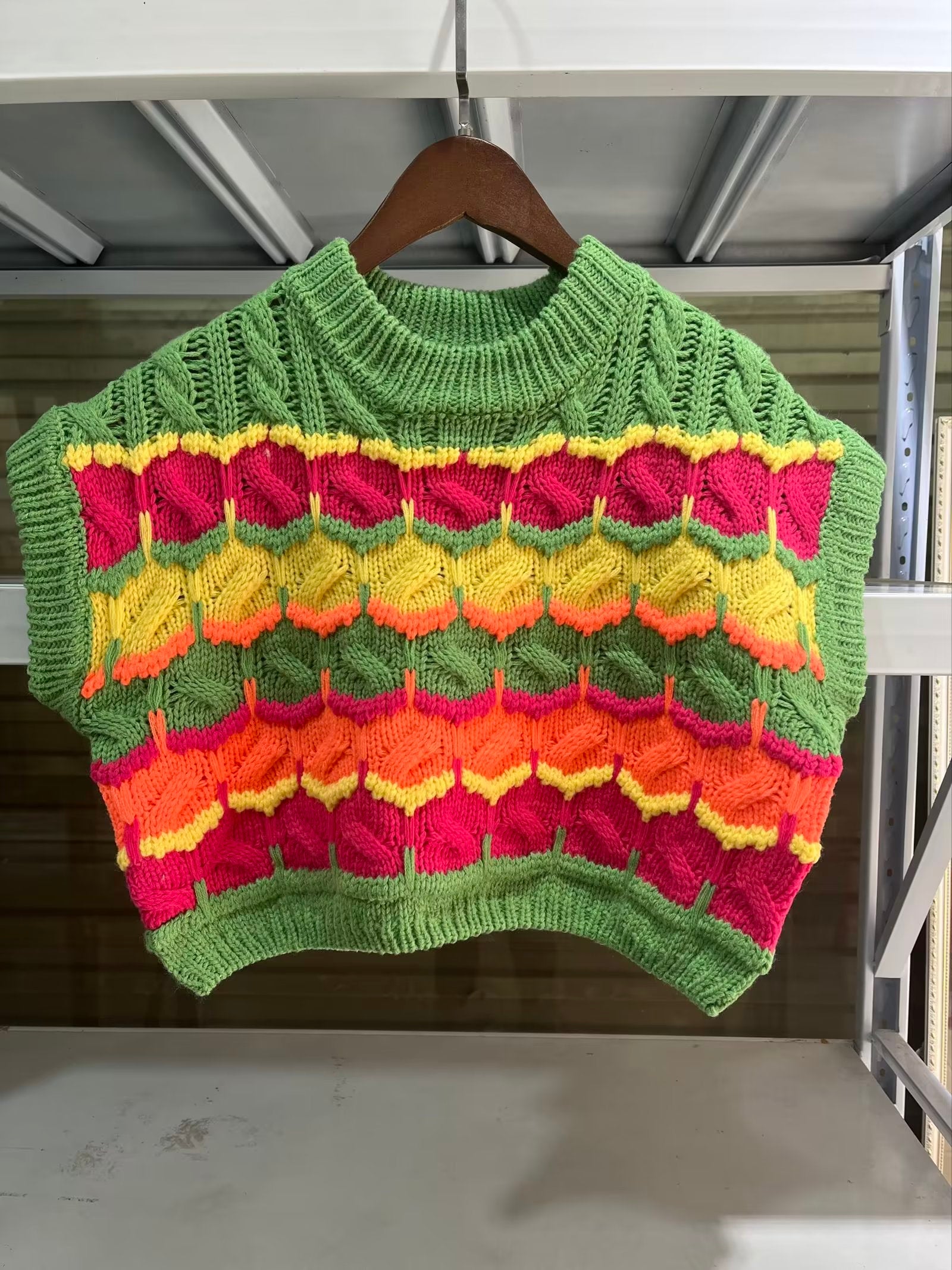 Vêtements pour femmes, pull court en maille effet crocheté, gilet, veste, haut pour femmes