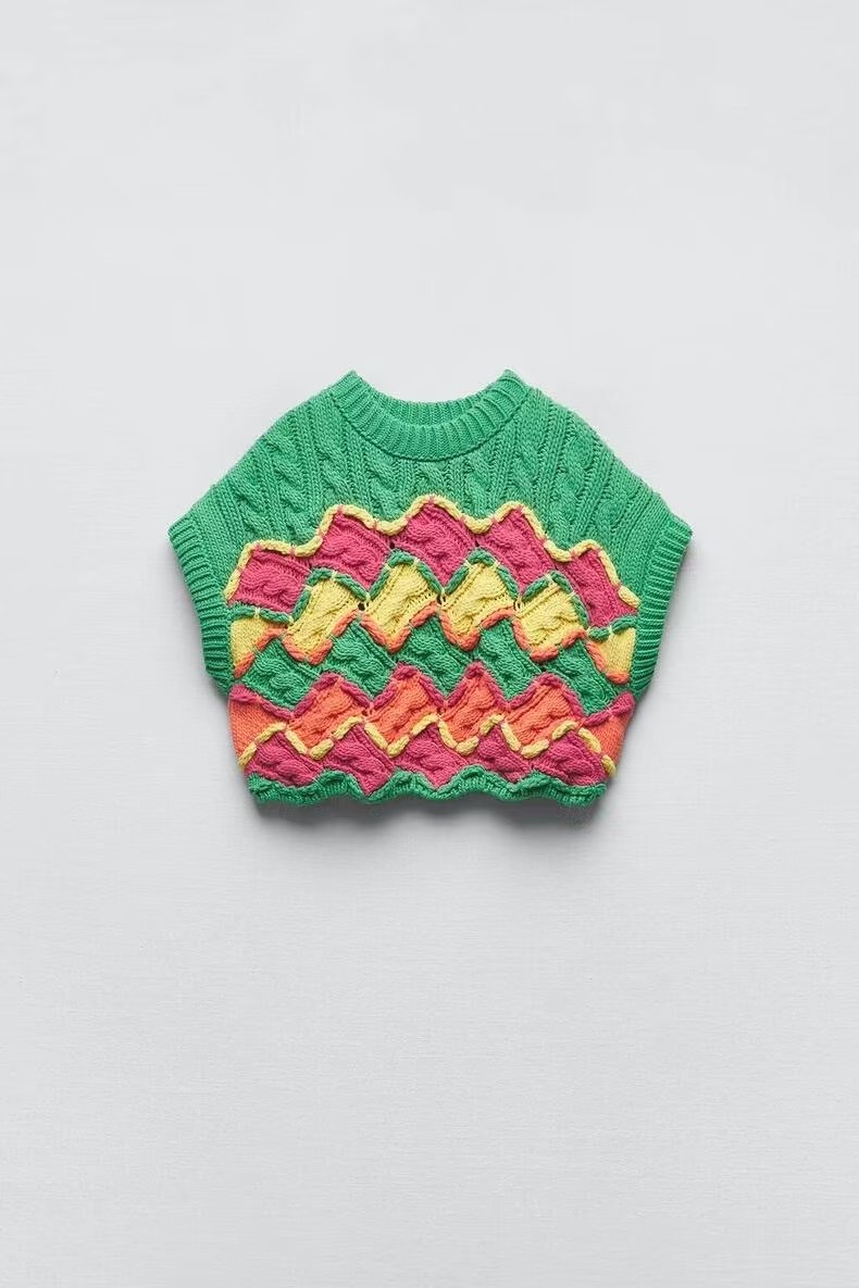 Vêtements pour femmes, pull court en maille effet crocheté, gilet, veste, haut pour femmes