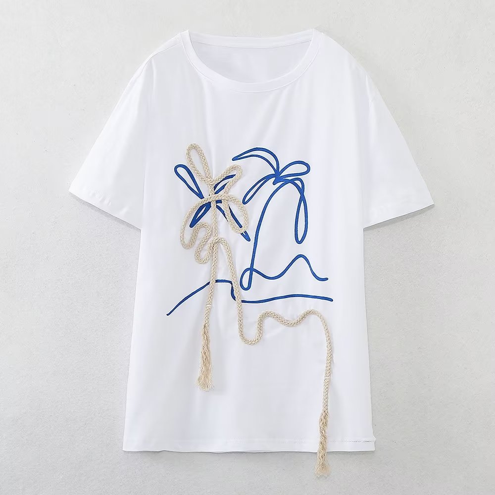 Women Clothing Casual Suit Printing Color Contrast T shirt