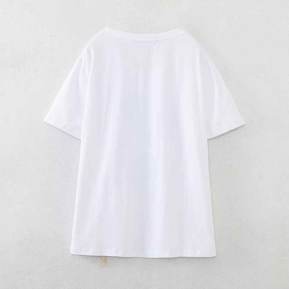 Women Clothing Casual Suit Printing Color Contrast T shirt