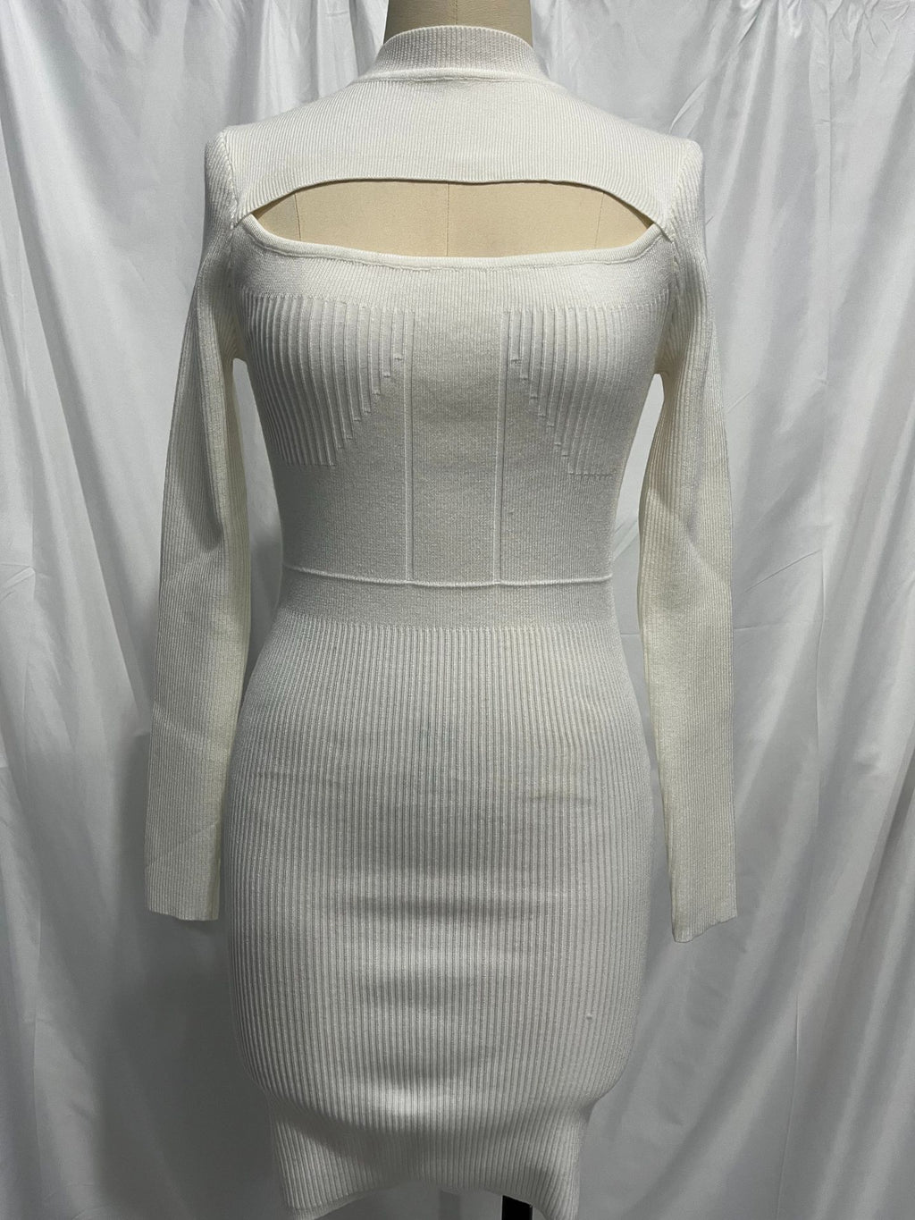 Long Sleeve Knitted Dress Autumn Winter Hollow Out Cutout Sexy Skinny Short Dress