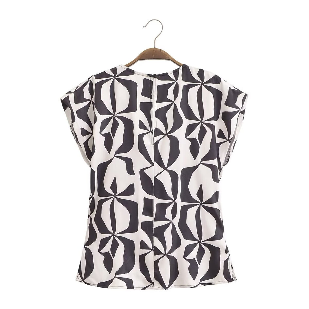 Women Clothing Summer Rayon Collection Bow Metal Ring Sleeveless Shirt Set