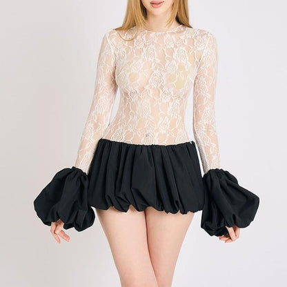 Autumn Dress Slim Lace Stitching Petti dress for Women Puffy dress