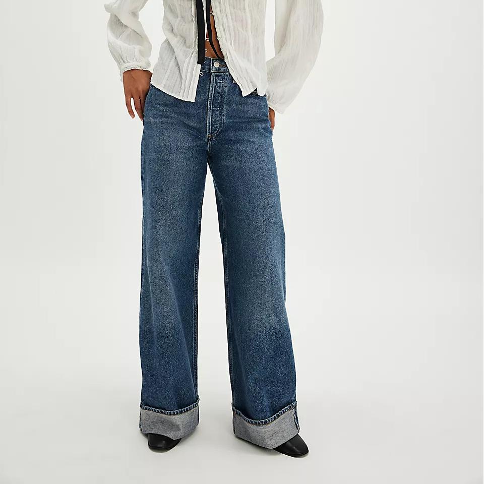Retro High Waist Slimming Straight Casual Wide Leg Loose Washed Design Jeans