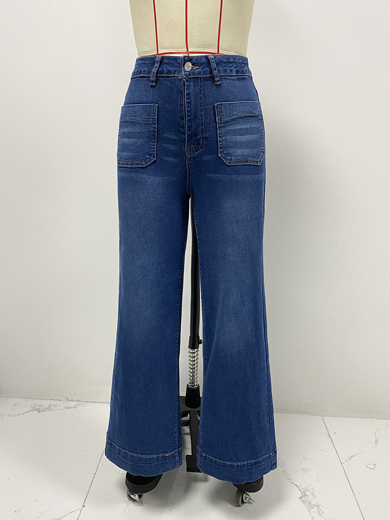 High Waist Straight Jeans Women Wear Spring Slimming Wide Leg Retro Trousers