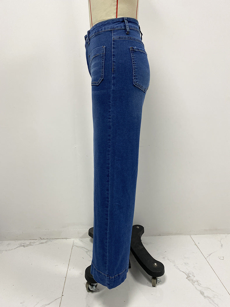 High Waist Straight Jeans Women Wear Spring Slimming Wide Leg Retro Trousers