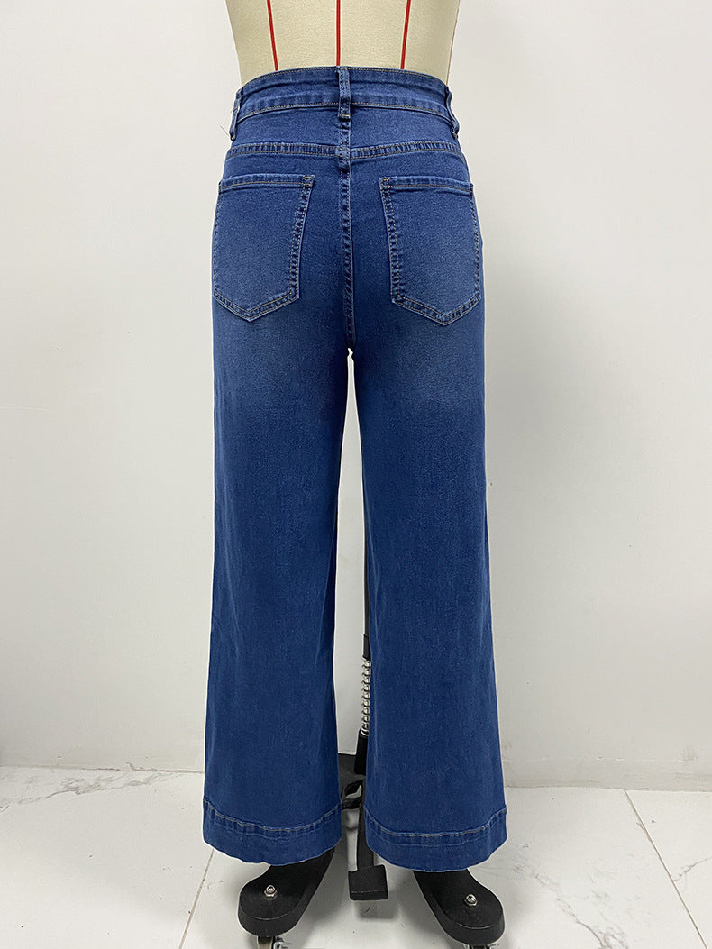 High Waist Straight Jeans Women Wear Spring Slimming Wide Leg Retro Trousers