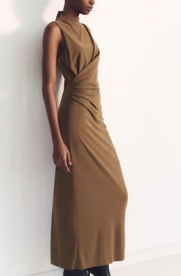 Women Clothing Spring Elegant Pleated Decoration Slim Sheath Dress