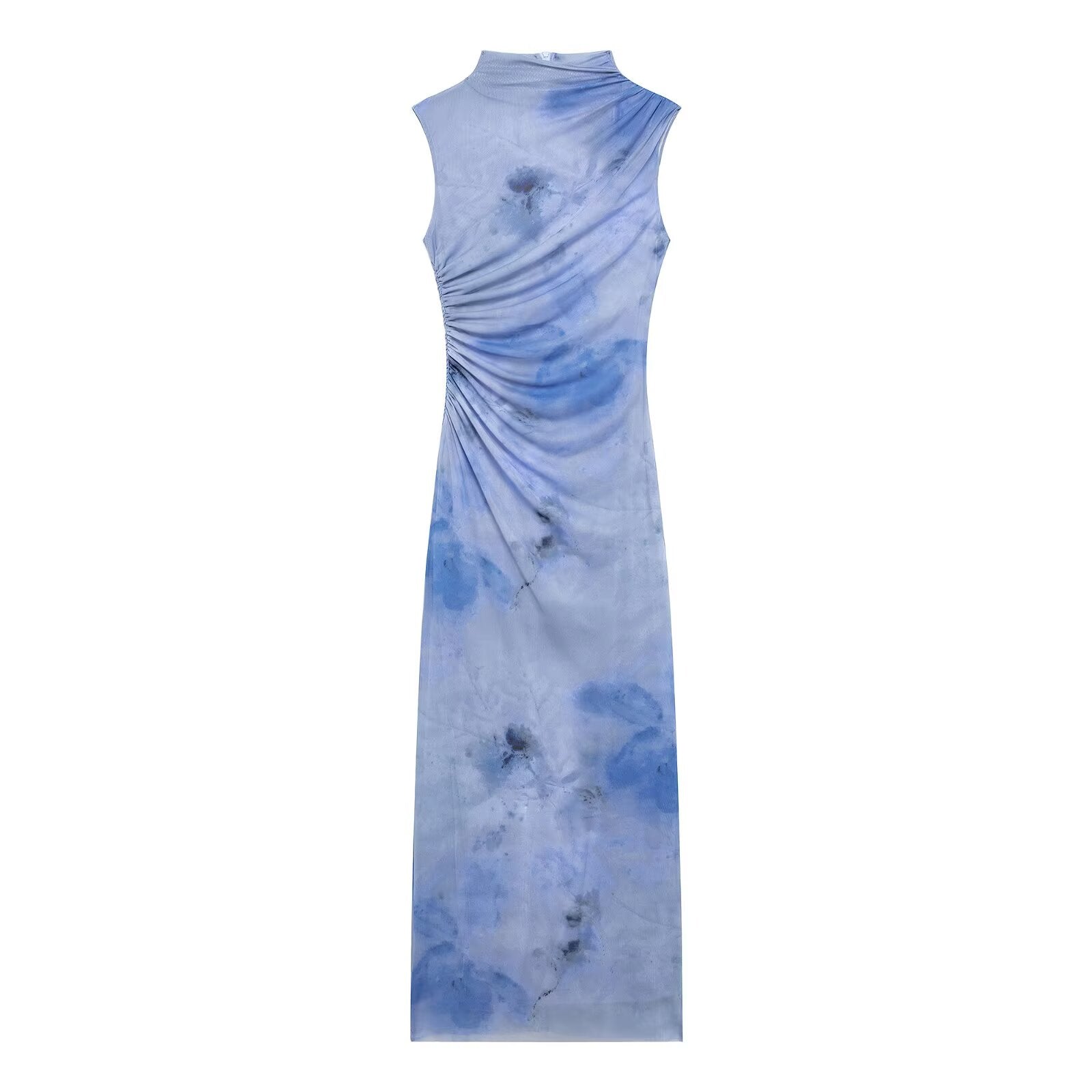 Women Clothing Early Spring Sexy Mesh Floral Print Sleeveless Pleated Slim Fit Dress