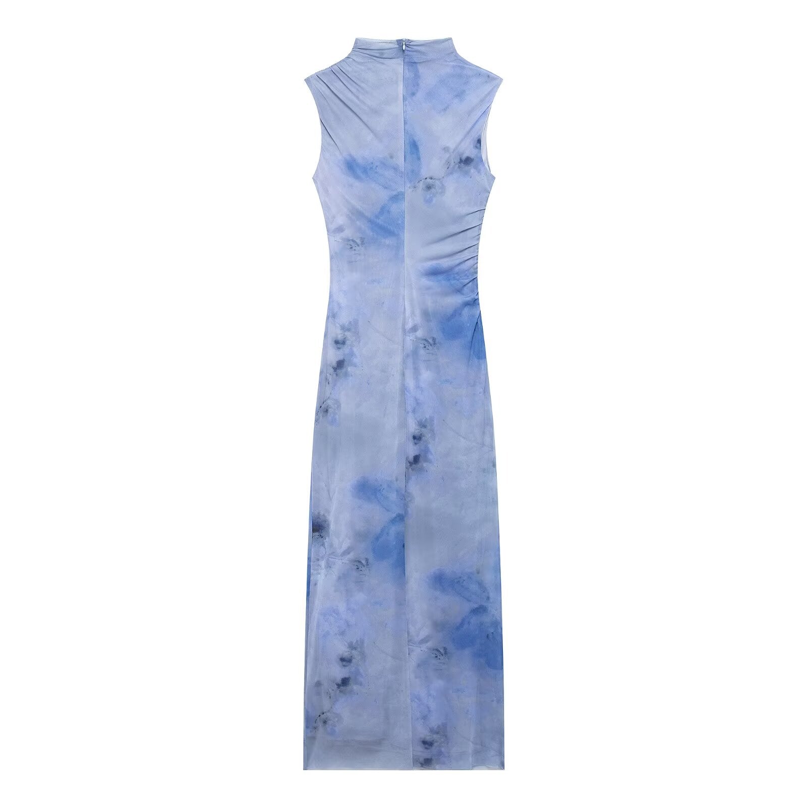 Women Clothing Early Spring Sexy Mesh Floral Print Sleeveless Pleated Slim Fit Dress