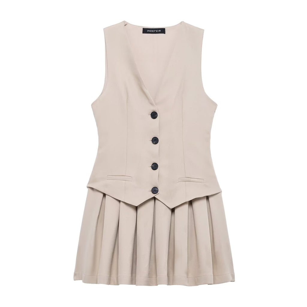 Women Wide Pleated Striped Vest Short Dress