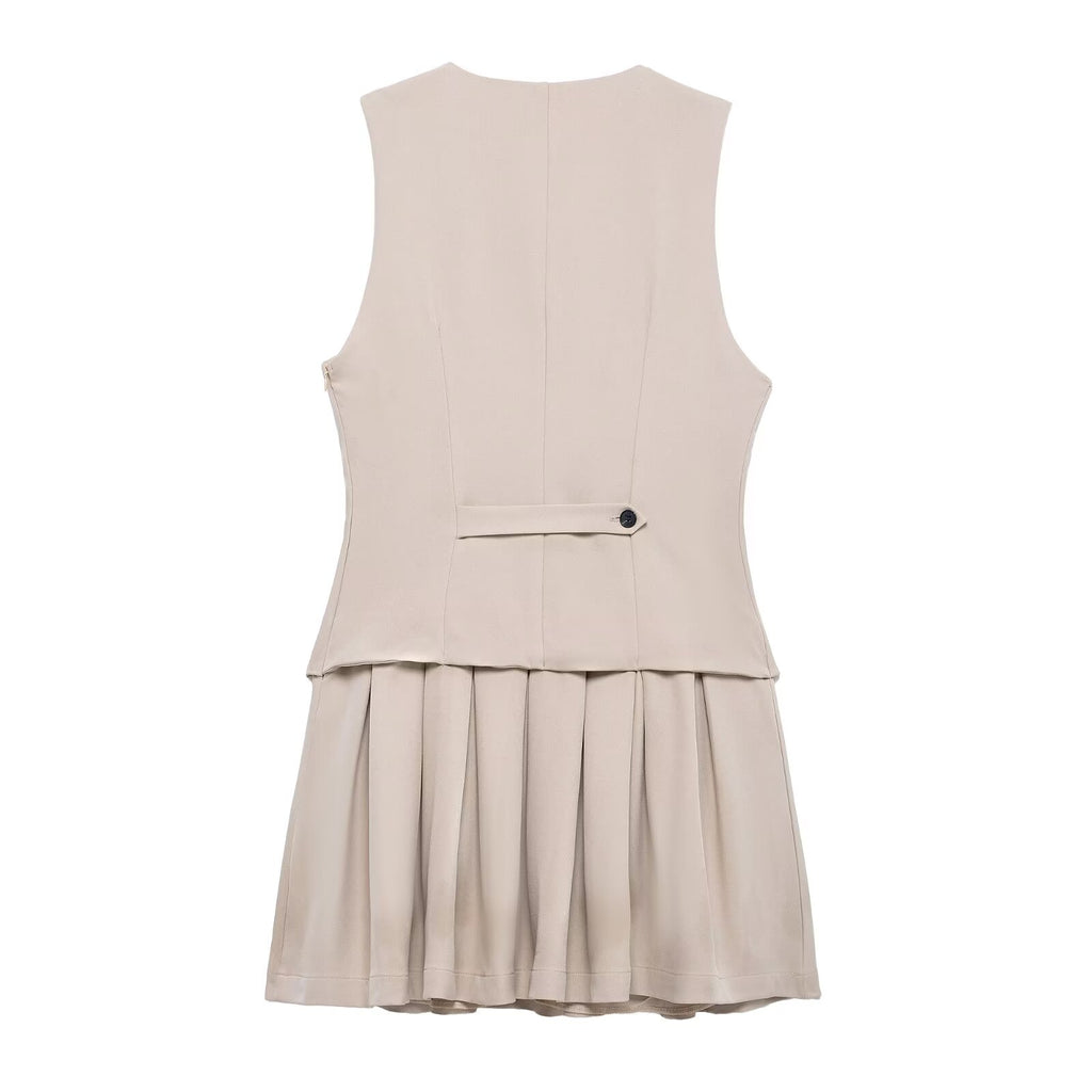Women Wide Pleated Striped Vest Short Dress