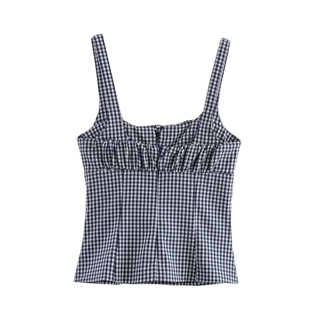 Women Plaid Stretch Sexy Short Top