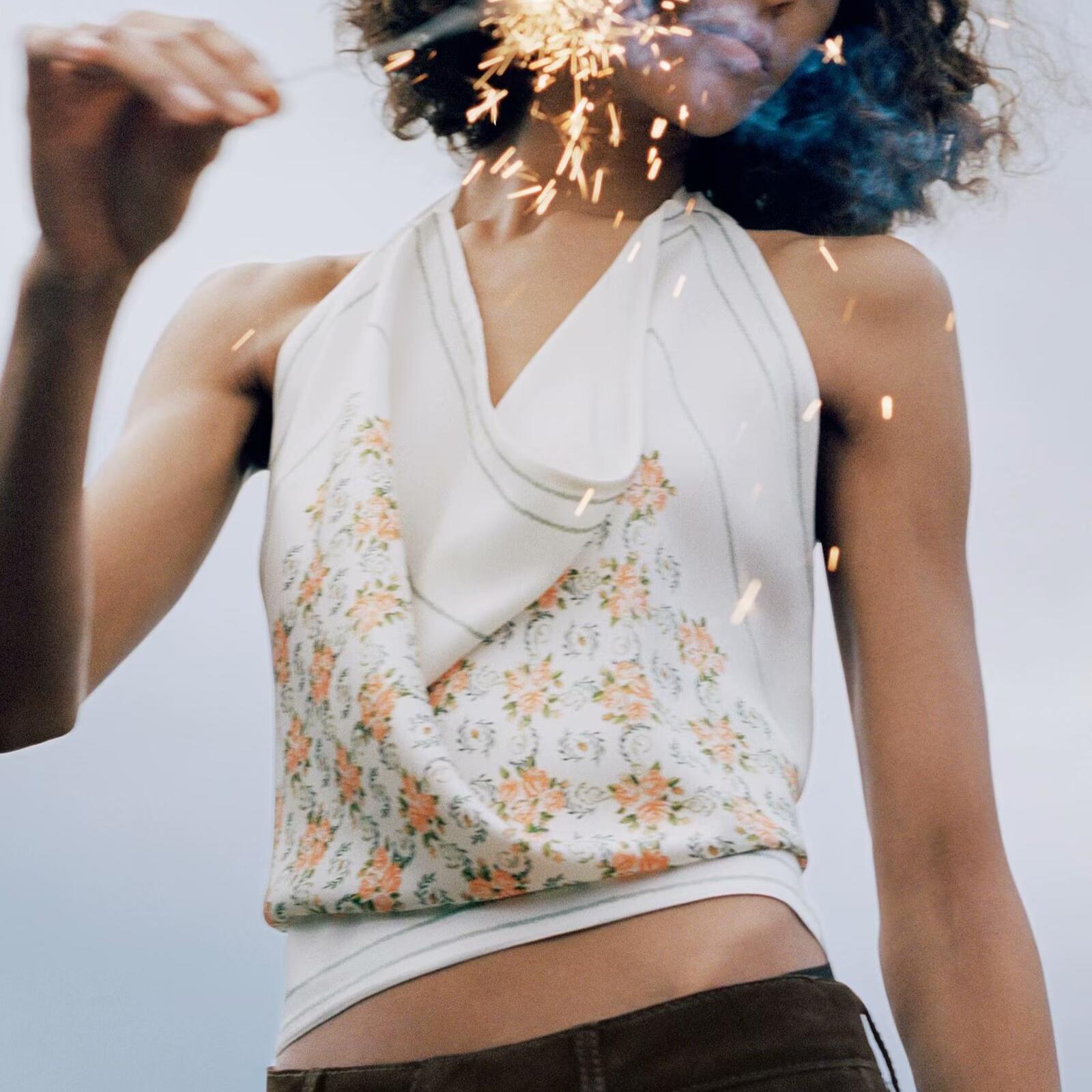 Women Silk Satin Texture Printed Top