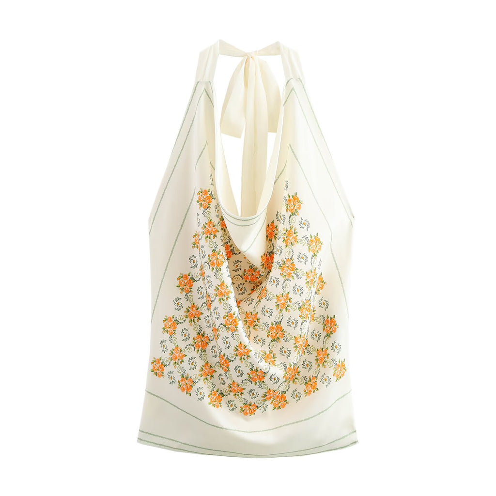 Women Silk Satin Texture Printed Top