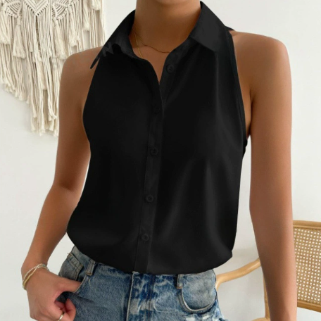 Satin Sleeveless Shirt Women Spring Satin Top Casual Office Solid Color Shirt Supply