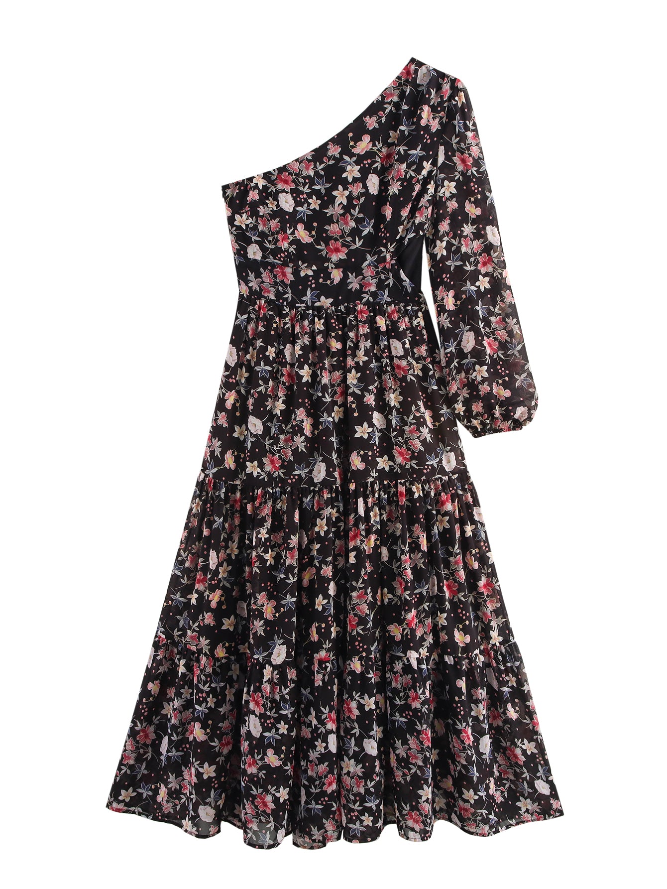 Women Clothing Summer Casual Oblique Single off Shoulder Printing Dress Women