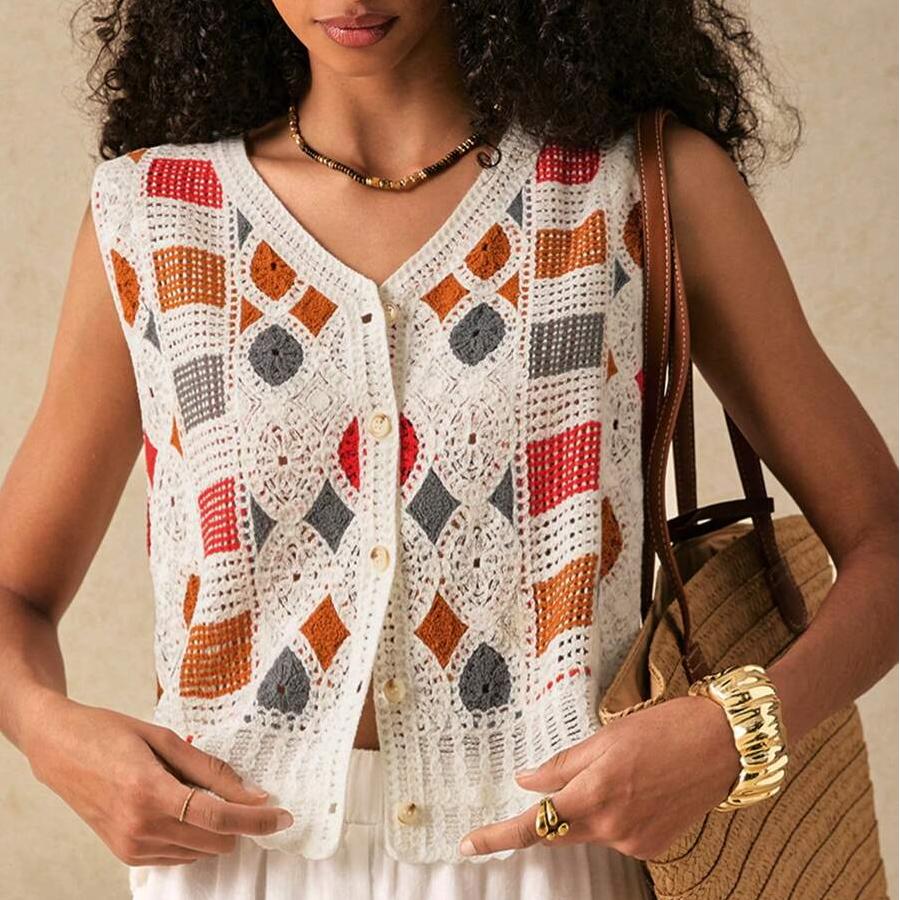 Ladies Crochet Hollowed Out Color Spell Spring And Summer Can All Wear Vests