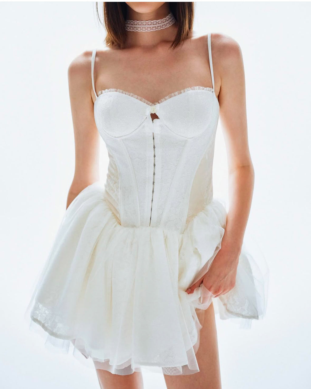 Spring Summer Vacation Sexy Little Fresh Sweet Spicy Waist Shaping Lace Embroidery Dress