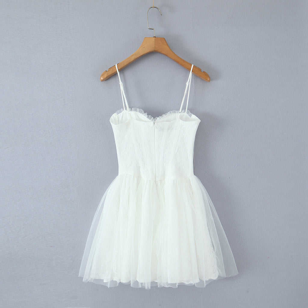 Spring Summer Vacation Sexy Little Fresh Sweet Spicy Waist Shaping Lace Embroidery Dress