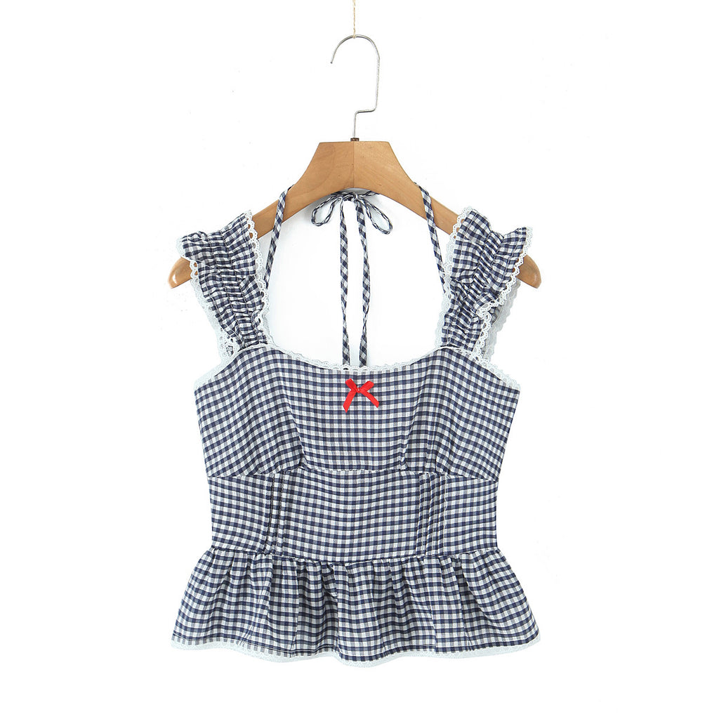 Spring Women Plaid Lace Small Sling