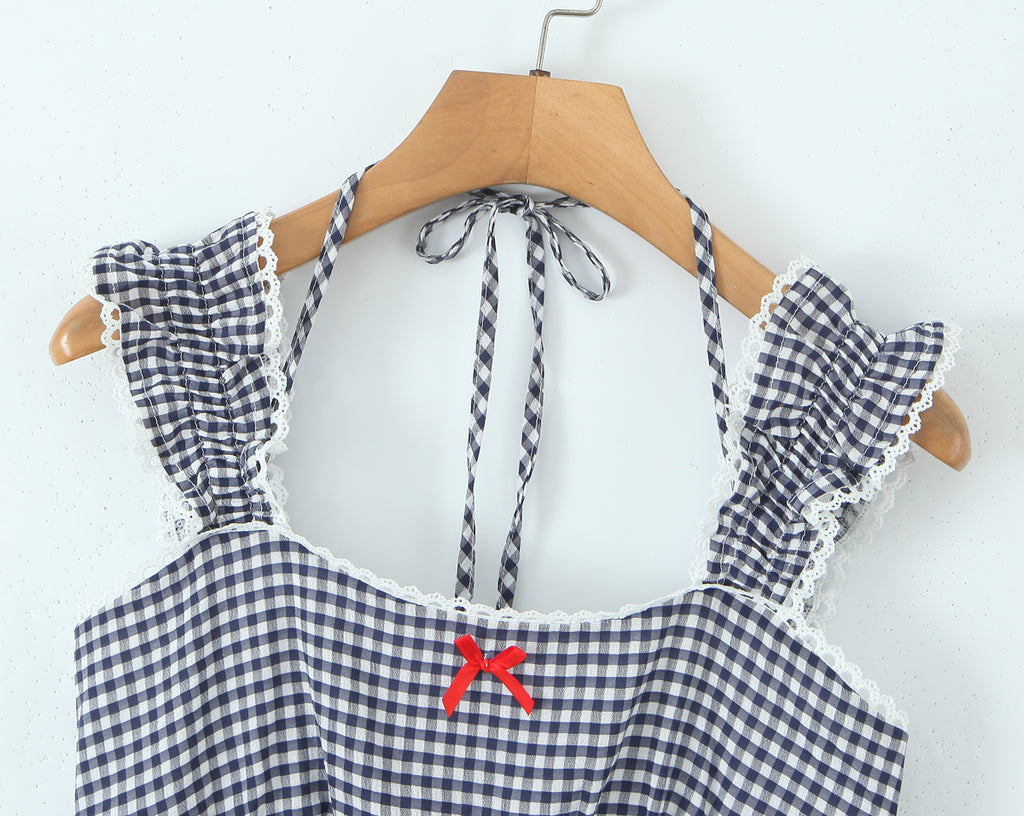 Spring Women Plaid Lace Small Sling