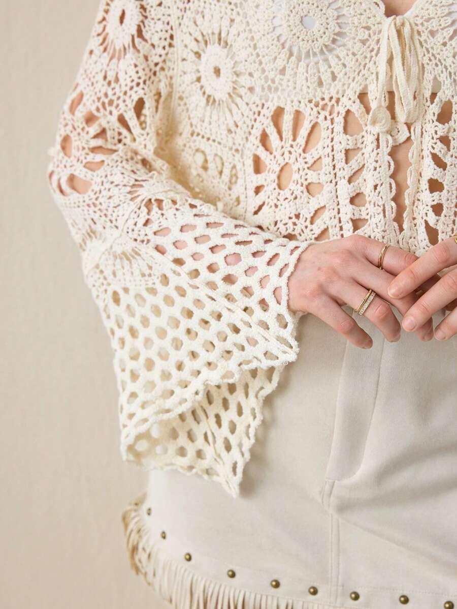 Women Loose Hollowed Lace Cardigan With Sun Protection Shirt top