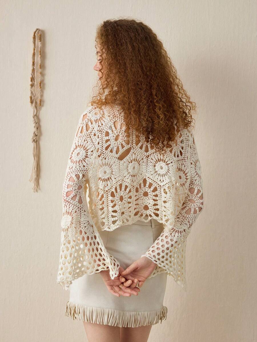 Women Loose Hollowed Lace Cardigan With Sun Protection Shirt top