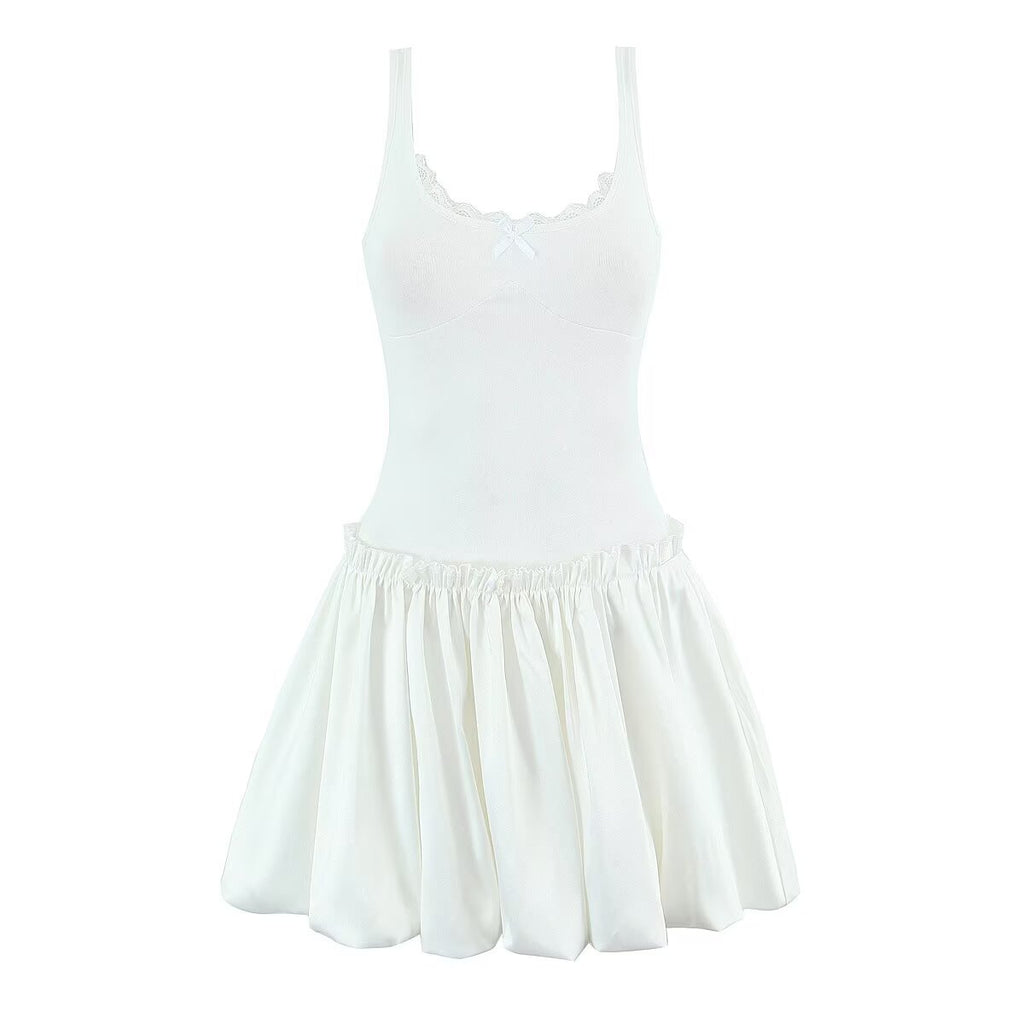 Spring French Pure Design Bow Vest Stitching Bud Dress