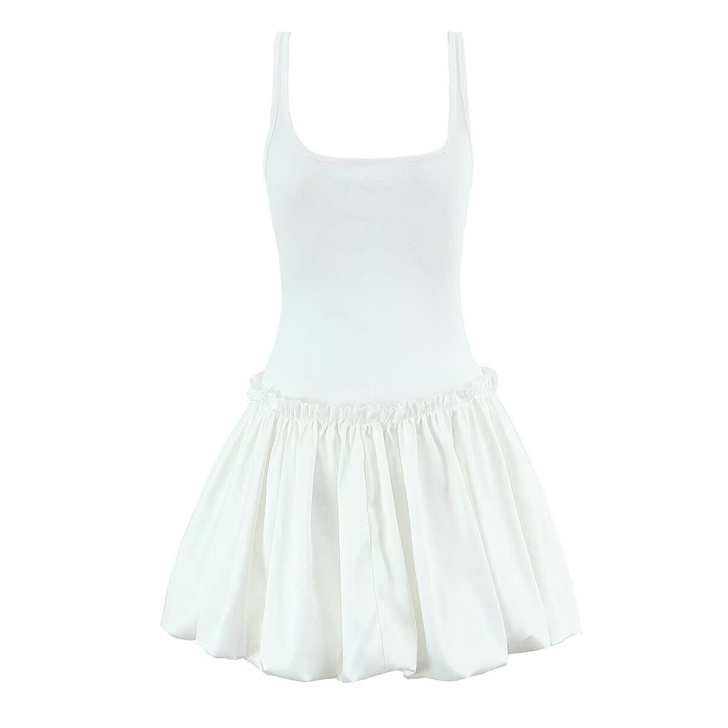 Spring French Pure Design Bow Vest Stitching Bud Dress