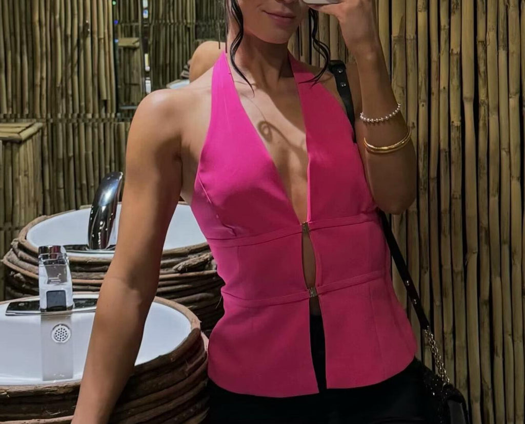 Women Clothing Solid Color Sexy Sexy Halter Slim Fit Casual Short Camisole