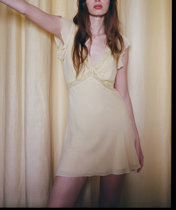 Spring Retro Debutante Classical Lace Stitching V neck Short Sleeve Dress