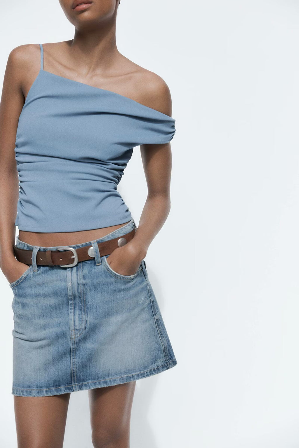 Women Clothing French All Match Pleated Asymmetric Top