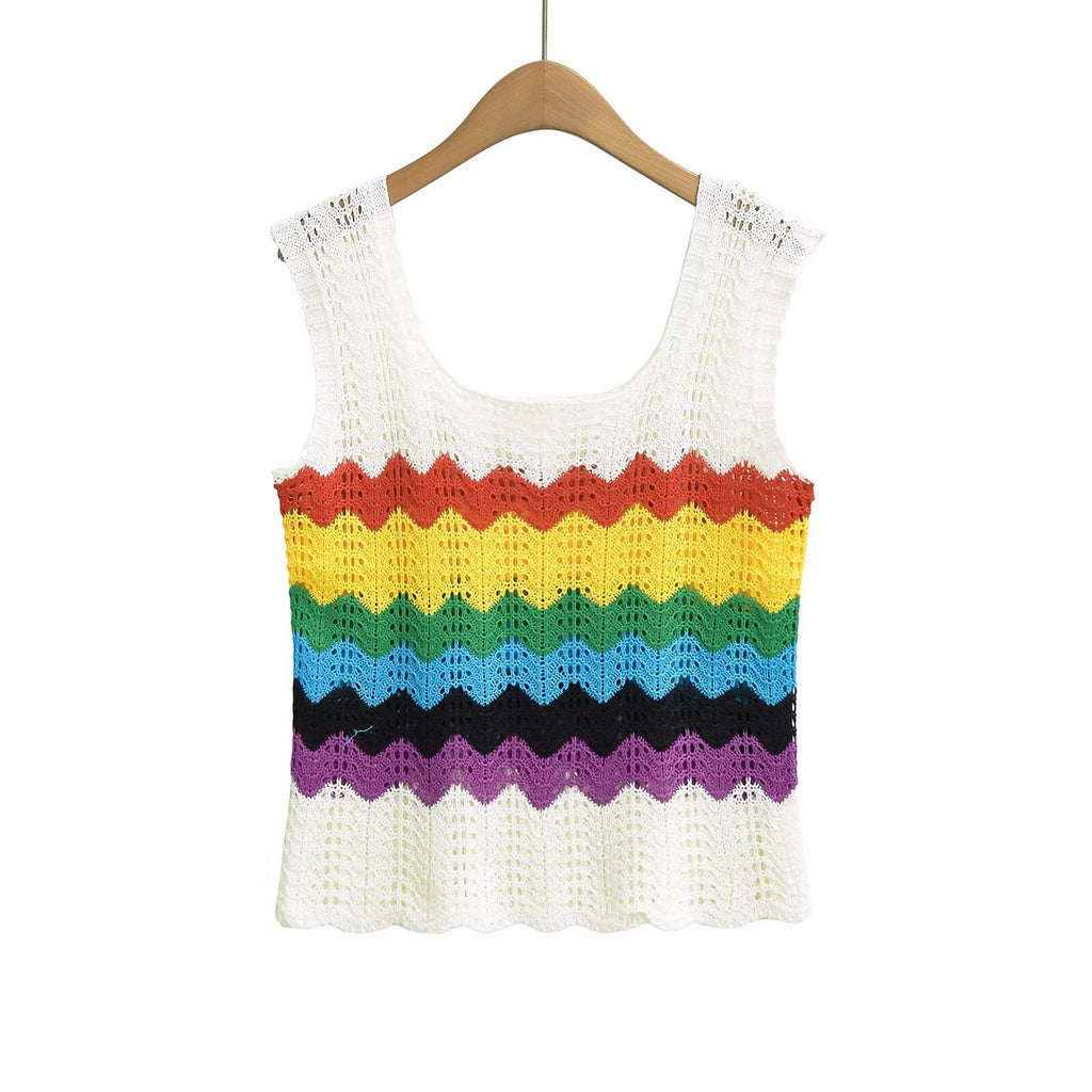 Crocheted Hollow Out Cutout out Knitted Camisole Women Summer Niche Sexy Outer Wear Loose Sleeveless Top