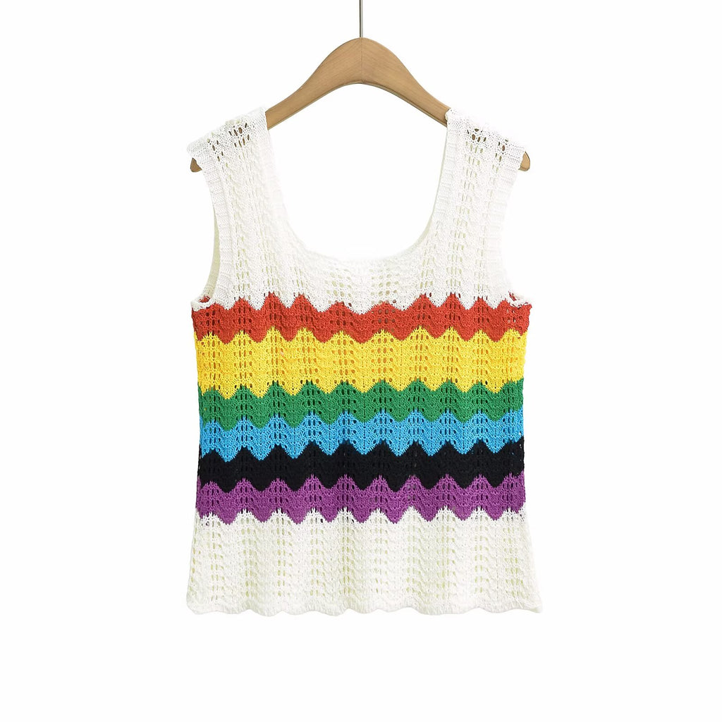 Crocheted Hollow Out Cutout out Knitted Camisole Women Summer Niche Sexy Outer Wear Loose Sleeveless Top