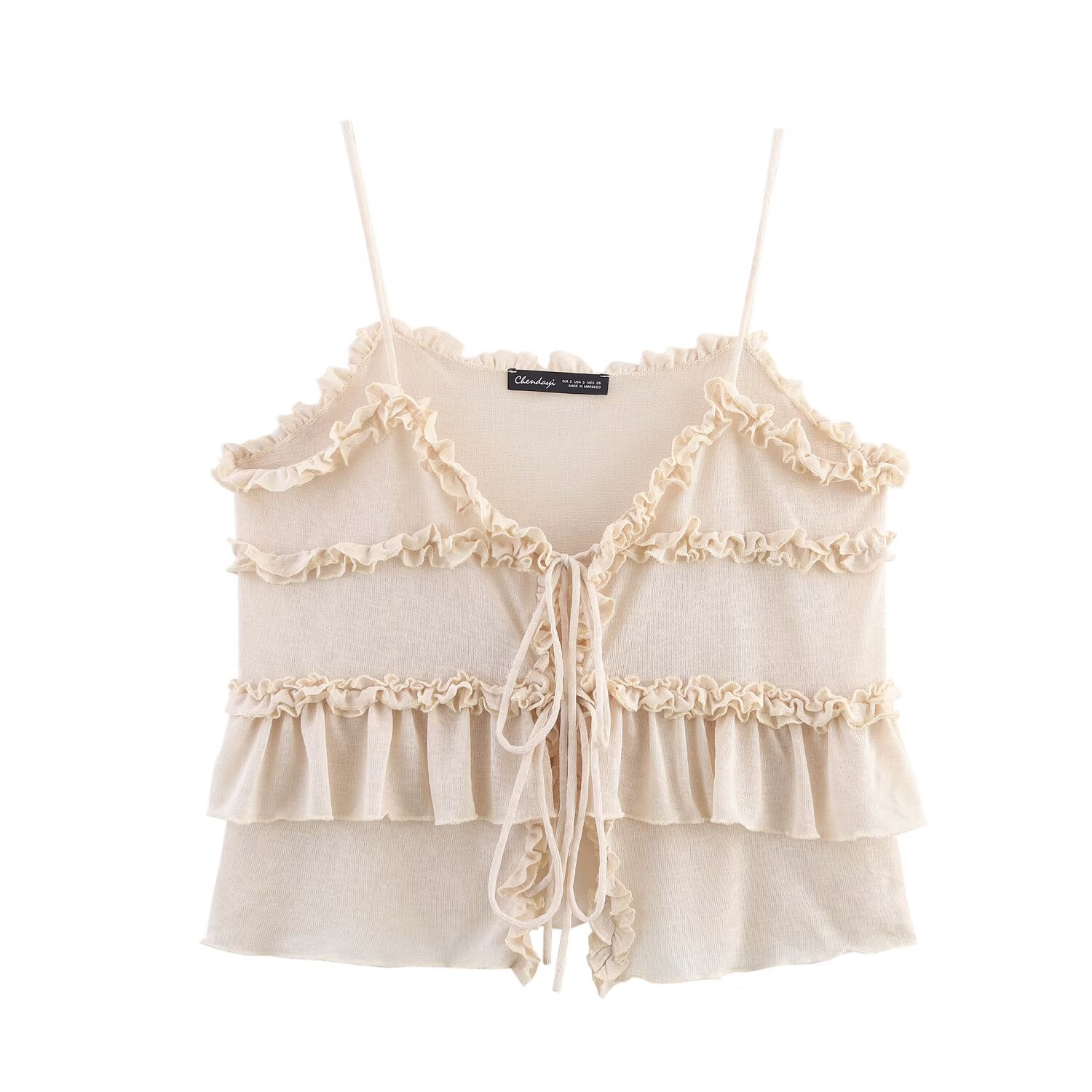 Summer Sexy Women Elegant Ruffled Spaghetti Straps Vest Inner Match Top
