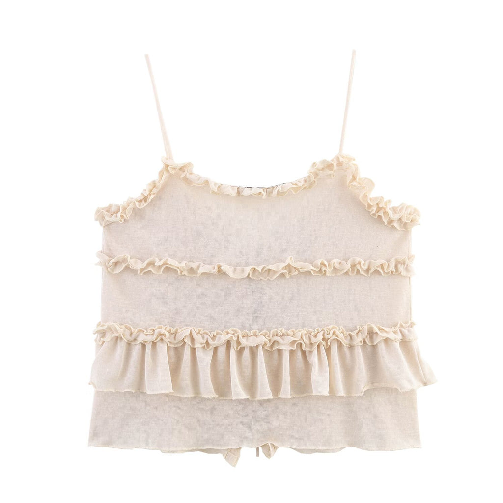 Summer Sexy Women Elegant Ruffled Spaghetti Straps Vest Inner Match Top
