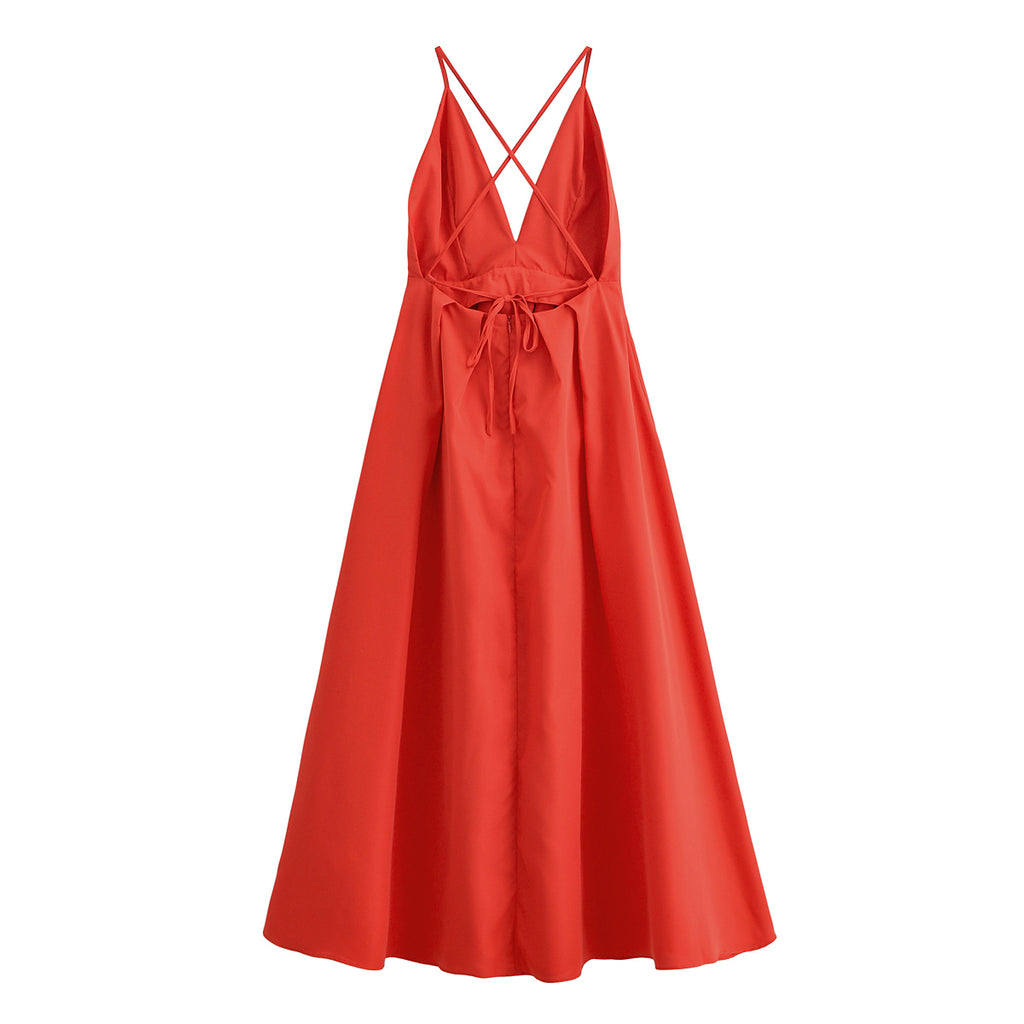 Women Clothing Spring V neck Bow Suspenders Sexy Casual Dress