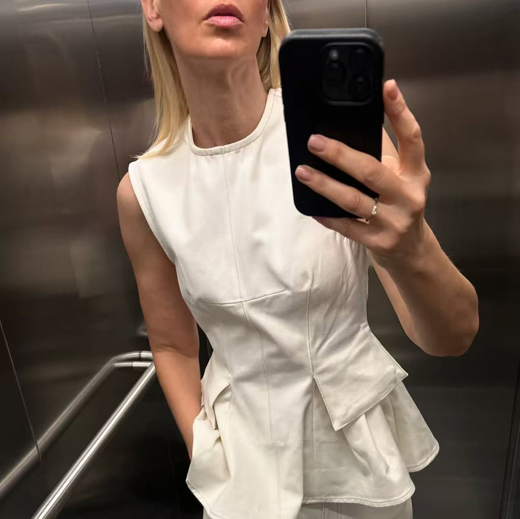 Women Clothing Summer Casual Slim Sleeveless Umbrella round Neck Vest Top Women