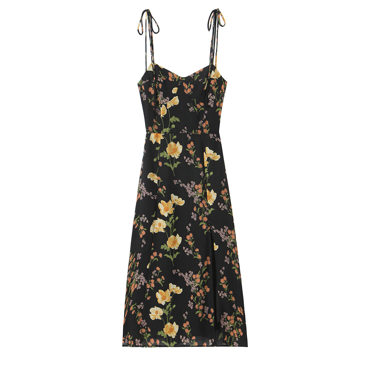 Sexy High Waist Split Floral Slip Dress Summer Tight Waist Slim Mid Length Holiday Dress