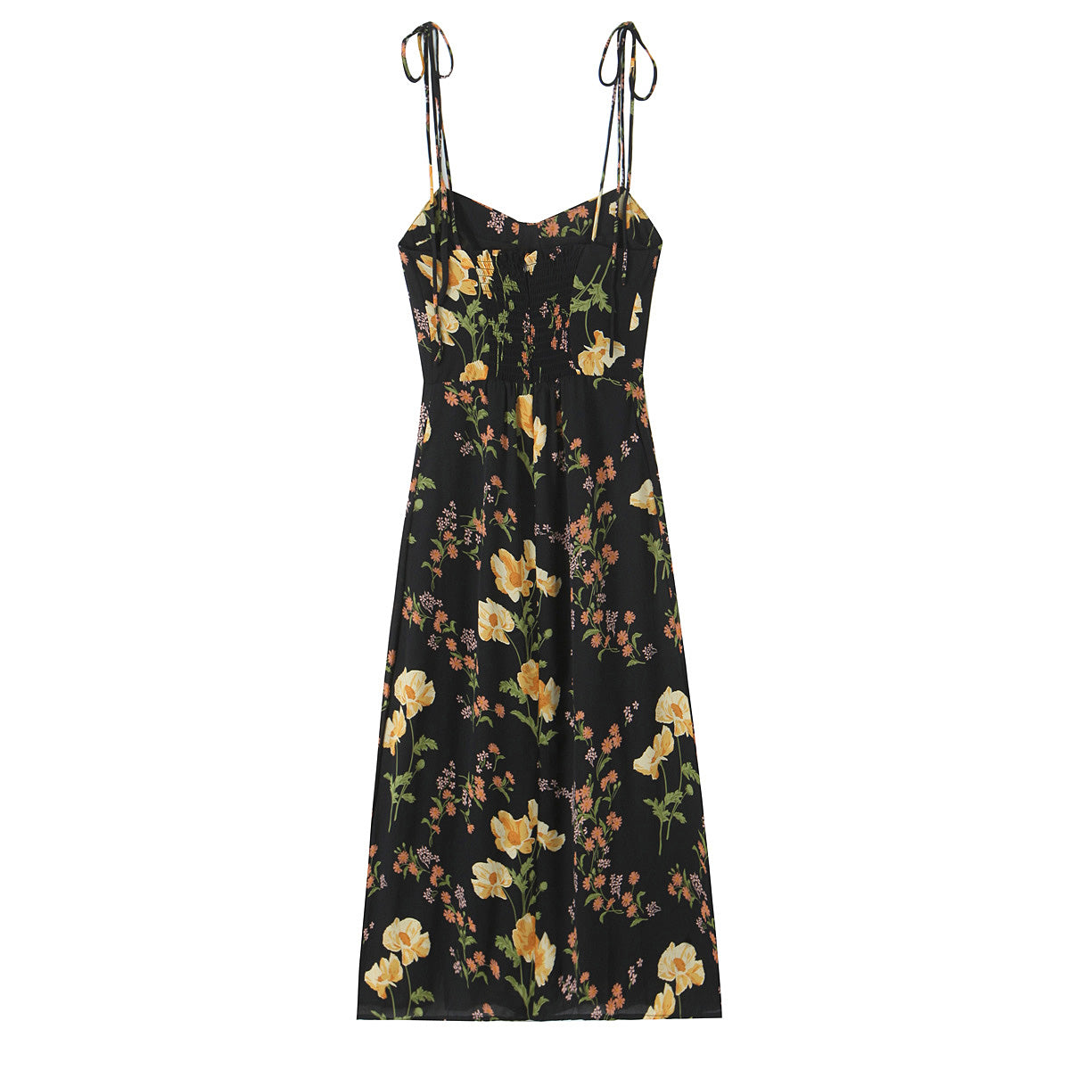 Sexy High Waist Split Floral Slip Dress Summer Tight Waist Slim Mid Length Holiday Dress