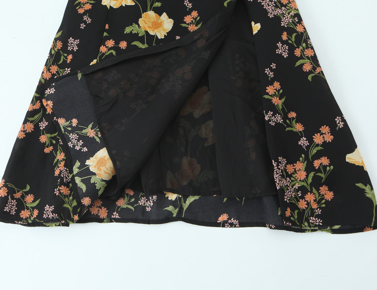 Sexy High Waist Split Floral Slip Dress Summer Tight Waist Slim Mid Length Holiday Dress